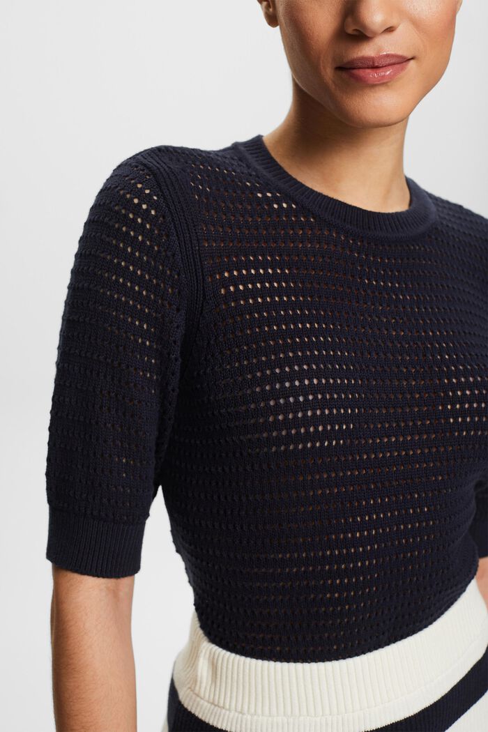 Kortærmet sweater i mesh, NAVY, detail image number 3