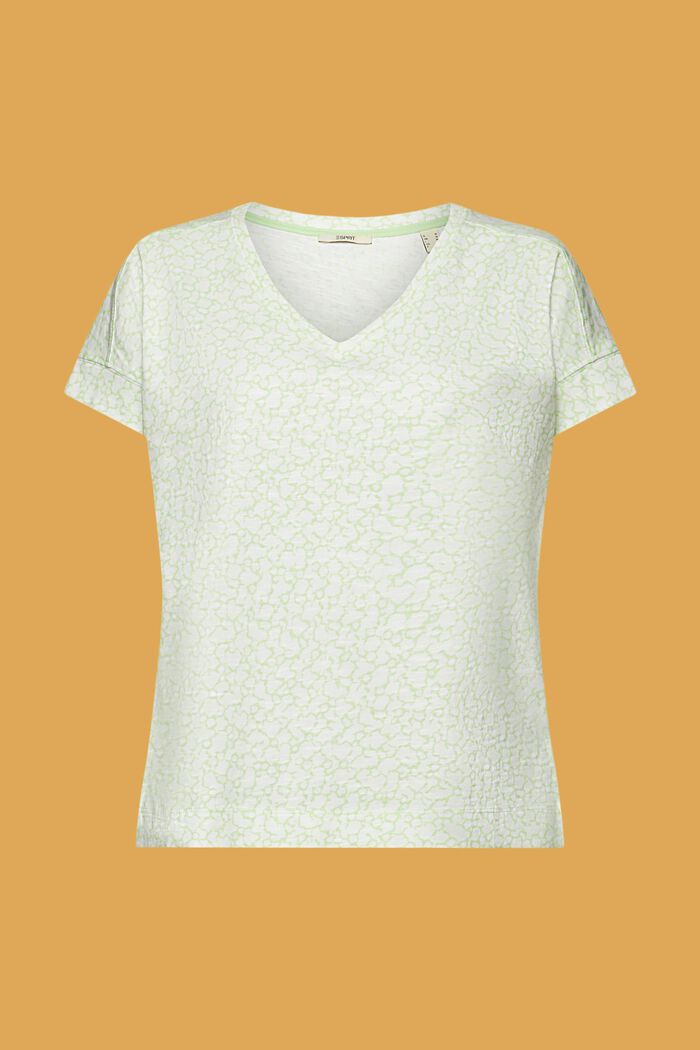 Bomulds-T-shirt med V-hals og allover-mønster, CITRUS GREEN, detail image number 7