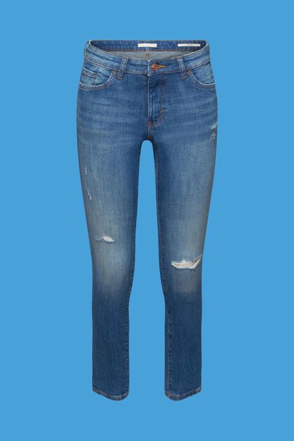 Cropped skinny jeans med slidt look