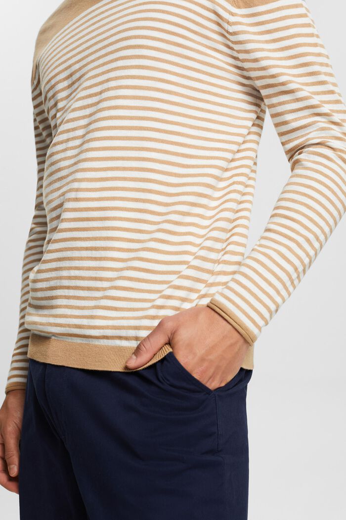 Stribet sweater i bomuld, BEIGE, detail image number 3