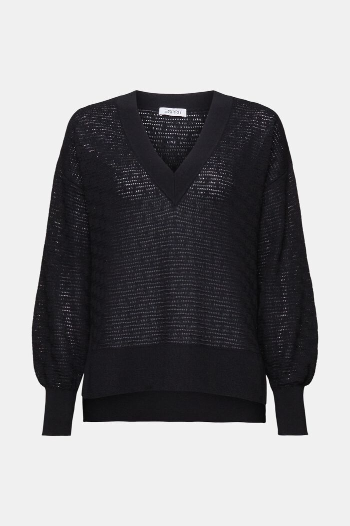 Sweater i pointelle med v-hals, BLACK, detail image number 5