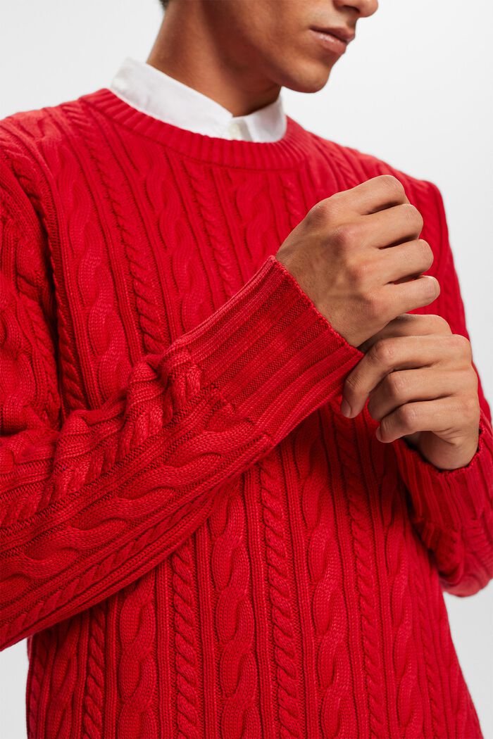 Pullover i kabelstrik af bomuld, DARK RED, detail image number 1