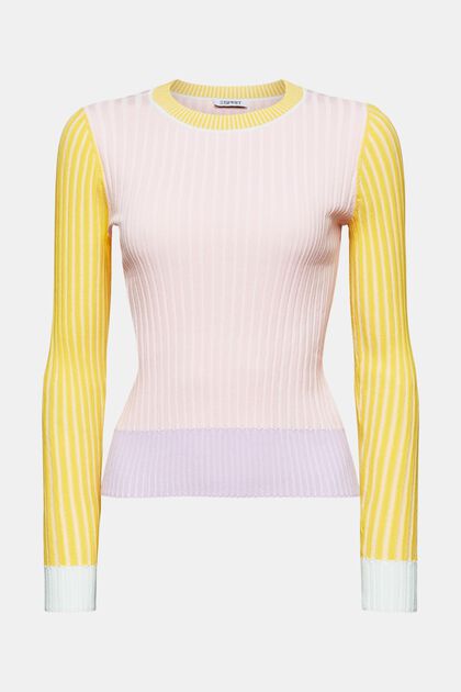 Ribbet sweater med farveblokering