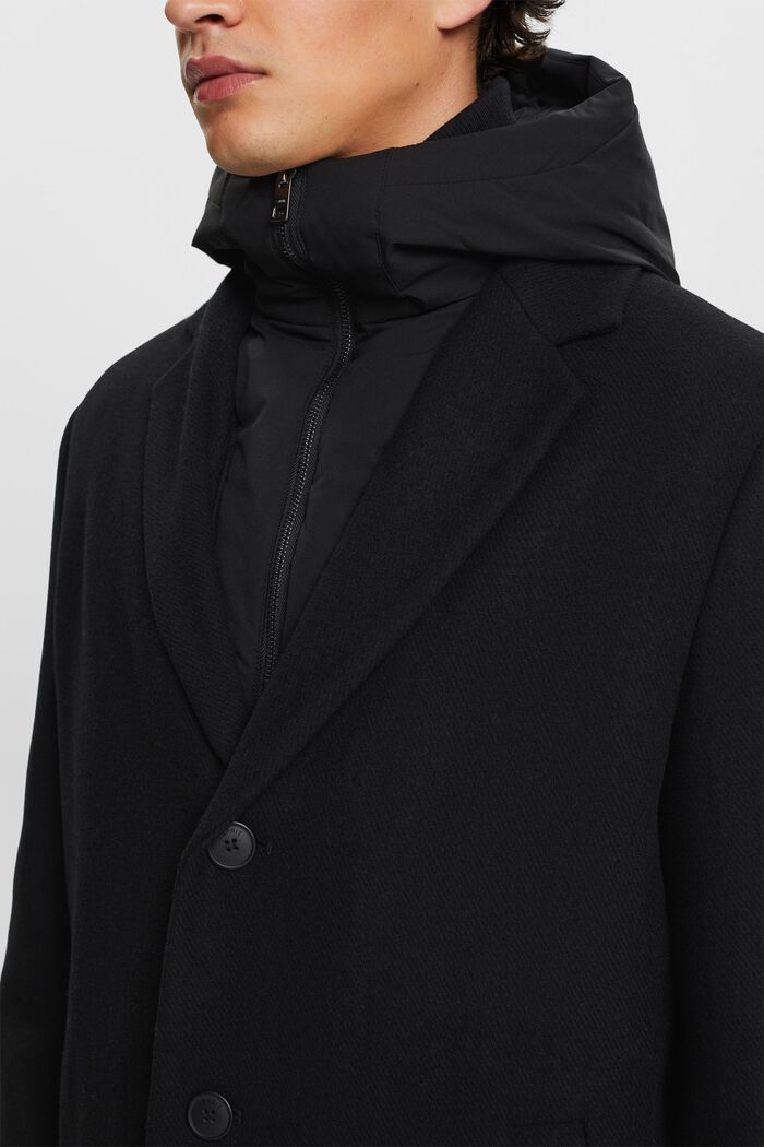 Frakke i uldmiks med aftagelig hætte, BLACK, detail image number 1