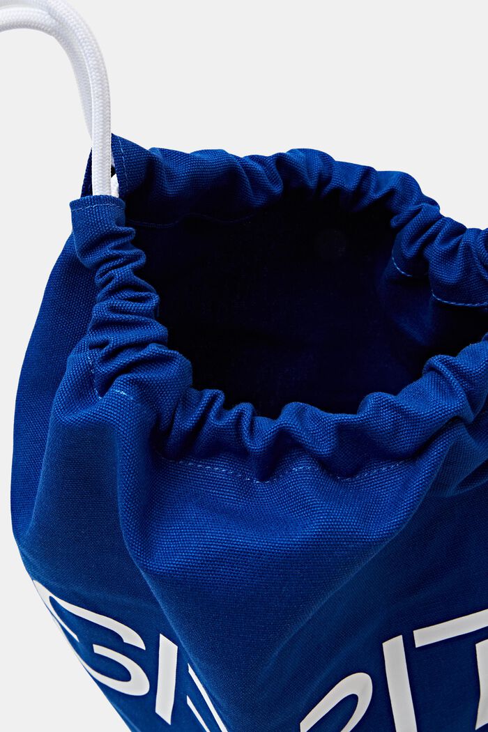 Rygsæk i bomuldscanvas med snoretræk og logo, BRIGHT BLUE, detail image number 3