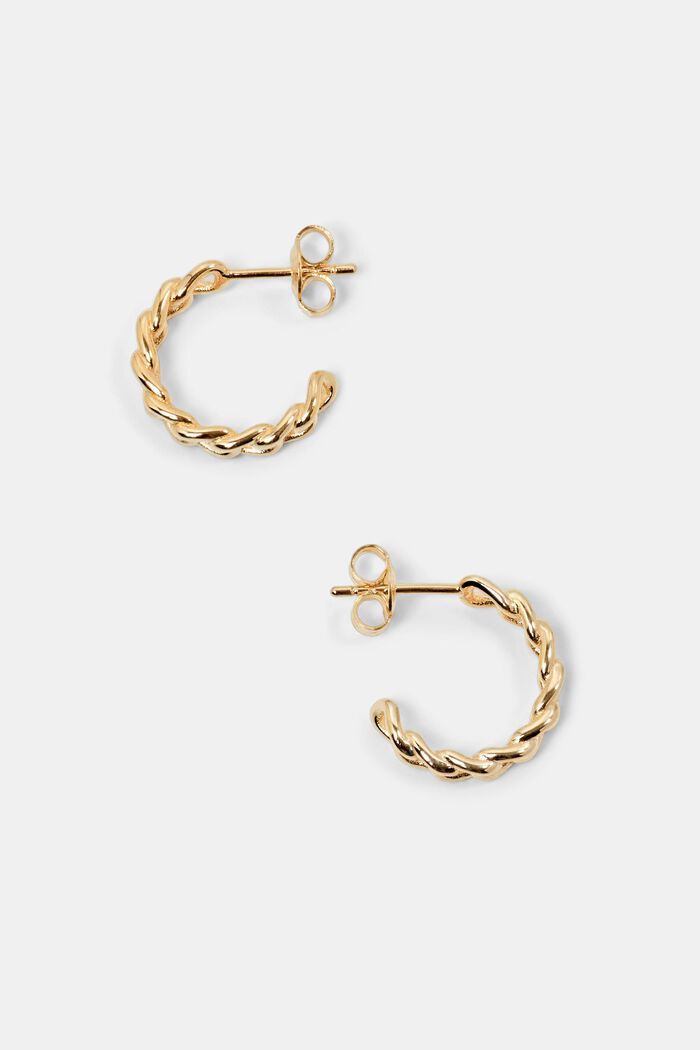 Mini kæde hoop-øreringe, sterlingsølv, GOLD, detail image number 0