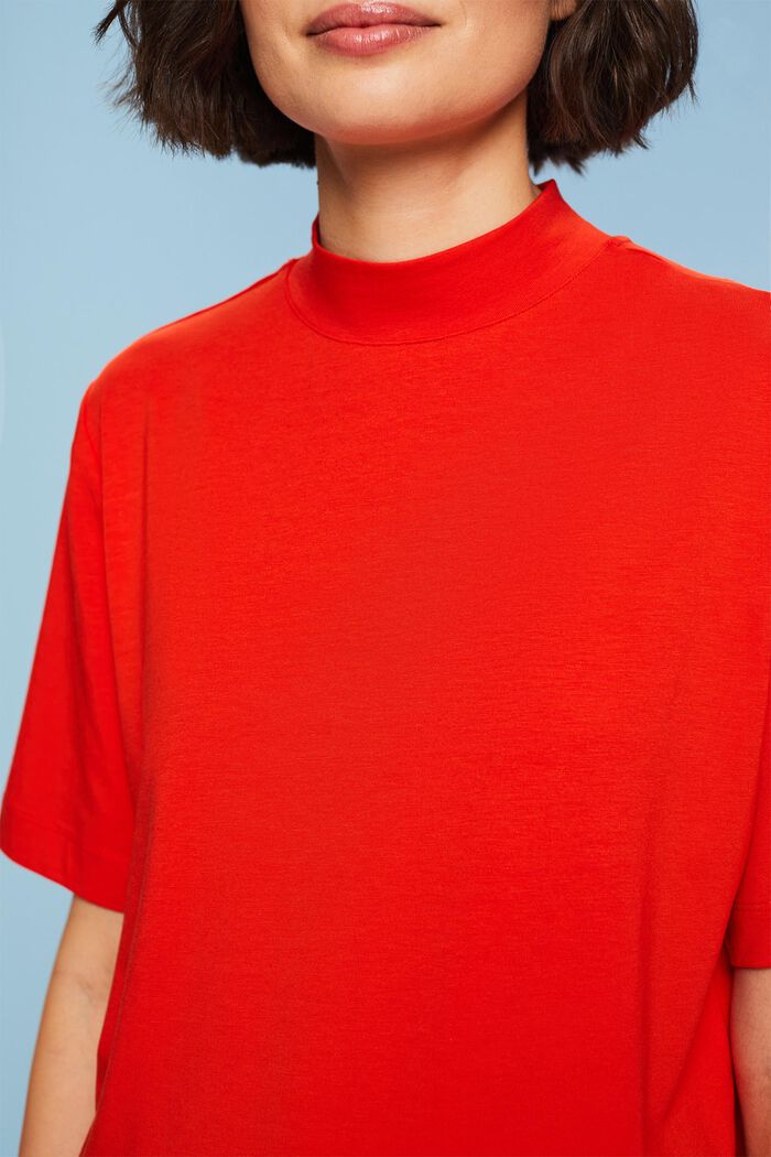 Jersey-T-shirt med høj hals, RED, detail image number 2
