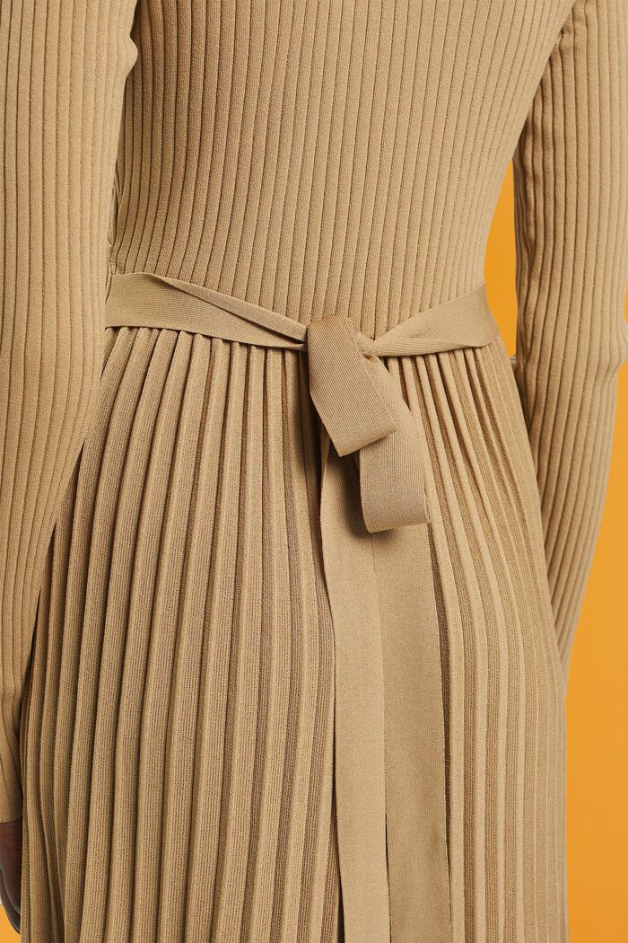 Plisseret slå om-kjole med lange ærmer, KHAKI BEIGE, detail image number 2