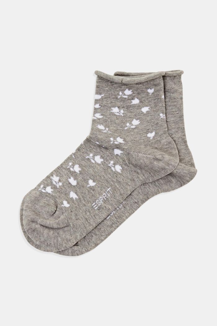 Pakke med 2 par korte sokker med blomstermønster, NEW LIGHT GREY, detail image number 0