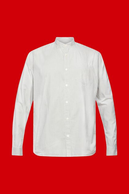 Nålestribet bomuldsskjorte med kinakrave, LIGHT KHAKI, overview