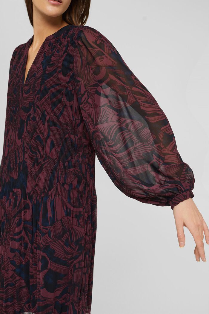 Genanvendte materialer: plisseret kjole med print, BORDEAUX RED, detail image number 3