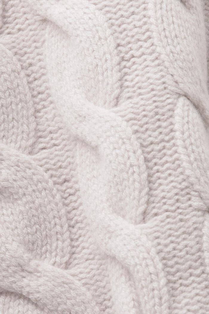 Kabelstrikket sweater i uld med sjalskrave, LIGHT TAUPE, detail image number 5