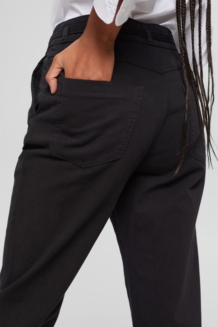 Paperbag-bukser med bælte, pimabomuld, BLACK, detail image number 5