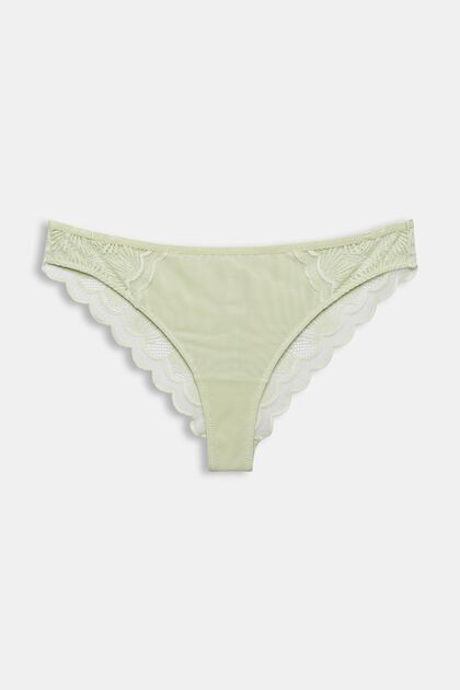 Brazilian shorts med mønstrede blonder, LIGHT GREEN, overview