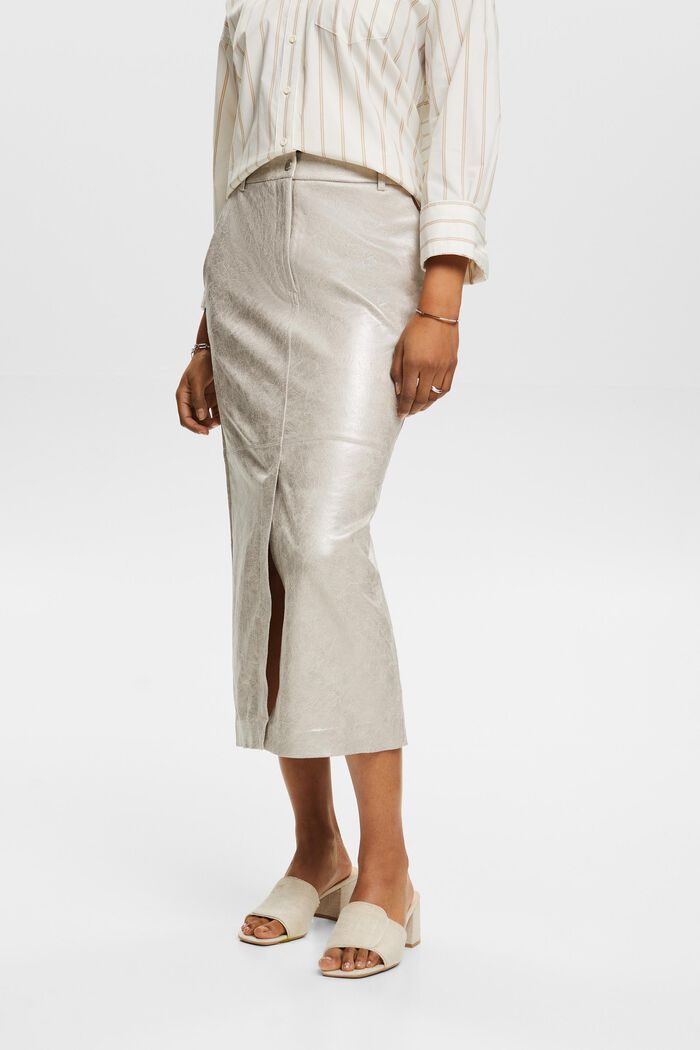 Midi-nederdel med metallic belægning, LIGHT GREY, detail image number 0