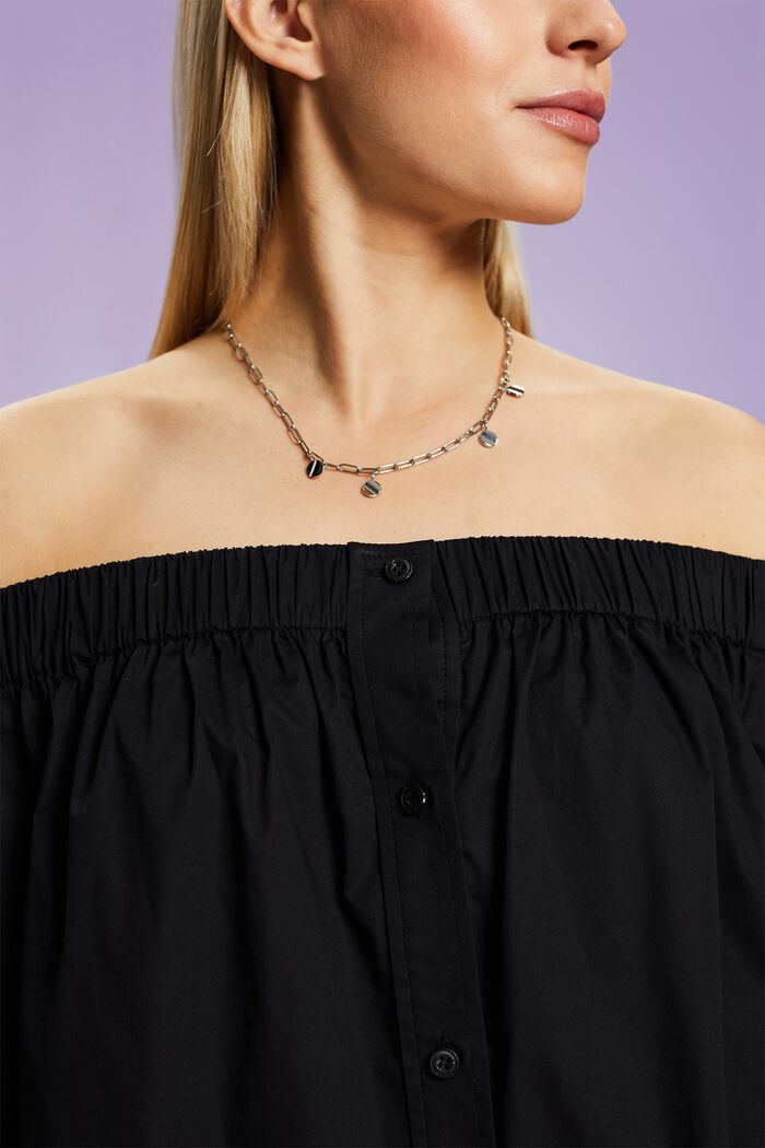 Carmen-bluse i poplin med bare skuldre, BLACK, detail image number 3