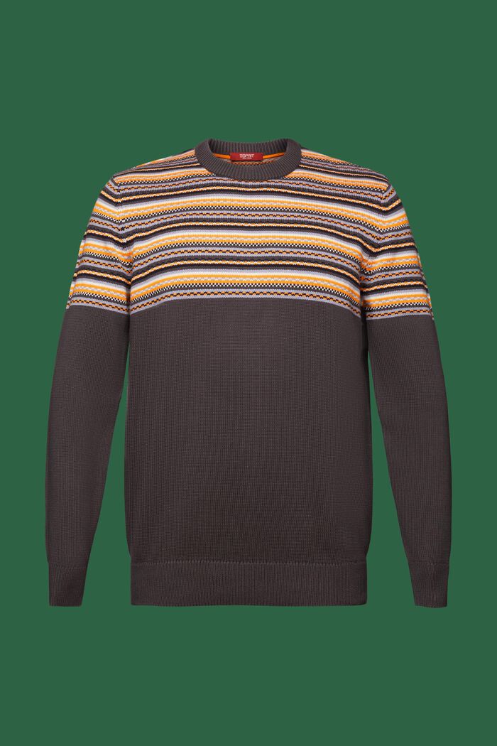 Jacquard-sweater i bomuld med rund hals, DARK GREY, detail image number 6
