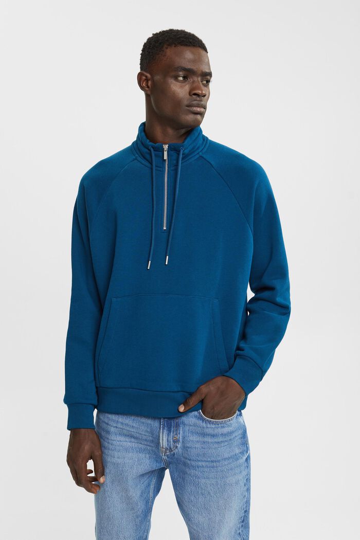 Sweatshirt med halv lynlås, PETROL BLUE, detail image number 0