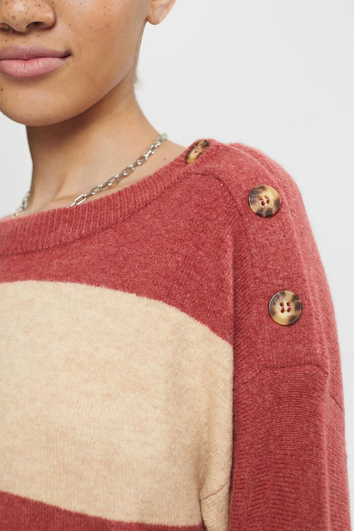 Med uld: stribet pullover, TERRACOTTA, detail image number 0