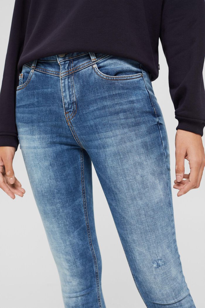 Ankellange jeans med used-look, økologisk bomuld, BLUE MEDIUM WASHED, detail image number 2