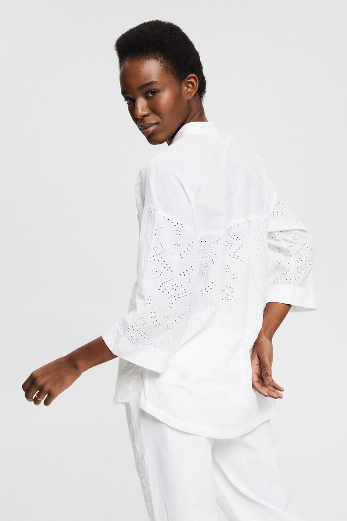 Oversized bluse med broderie anglaise, WHITE, detail image number 3