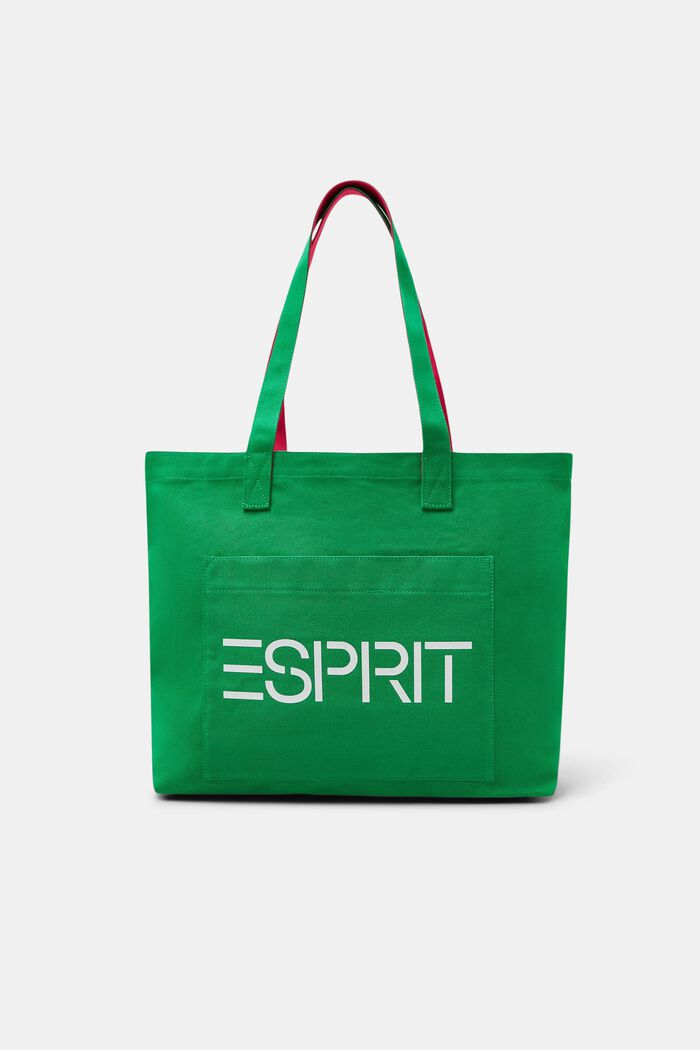 Shoppingtaske i canvas med logo, GREEN, detail image number 0