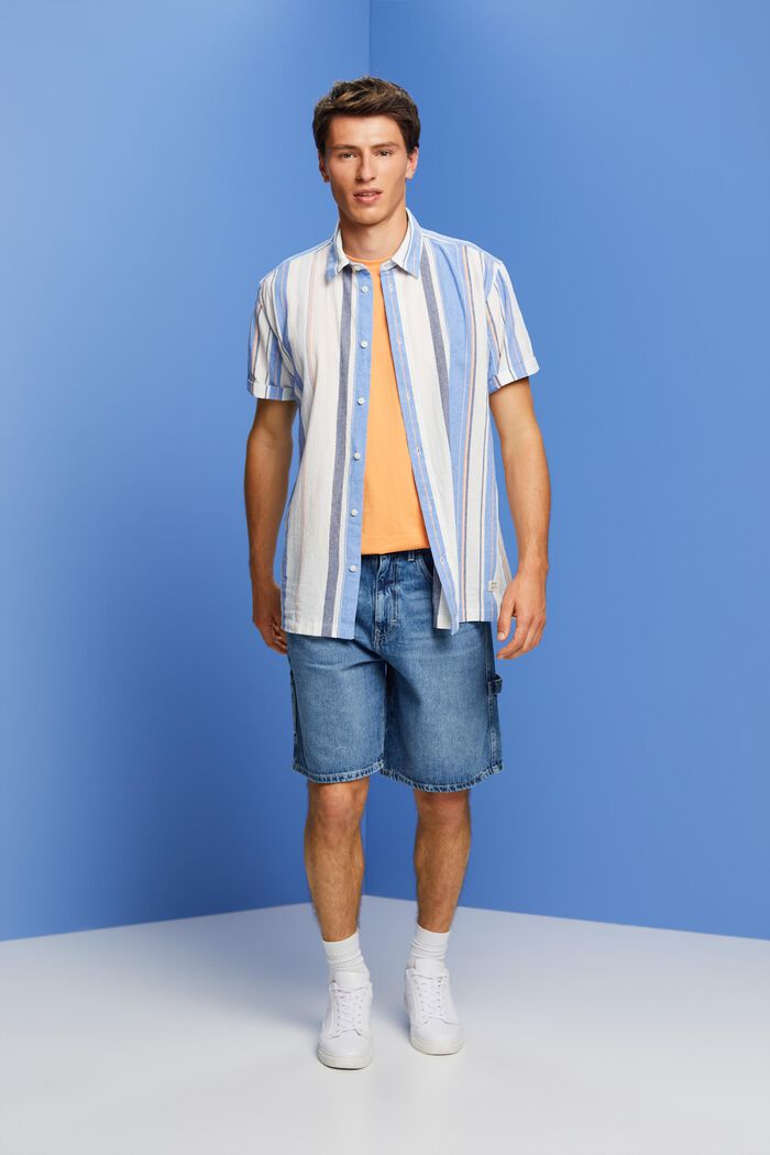 Kortærmet skjorte med striber, 100% bomuld, BRIGHT BLUE, detail image number 1