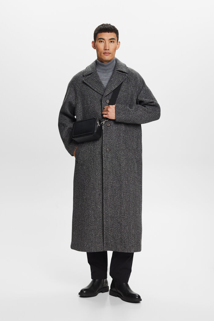 Frakke i uldmiks med sildebensmønster, BLACK, detail image number 4
