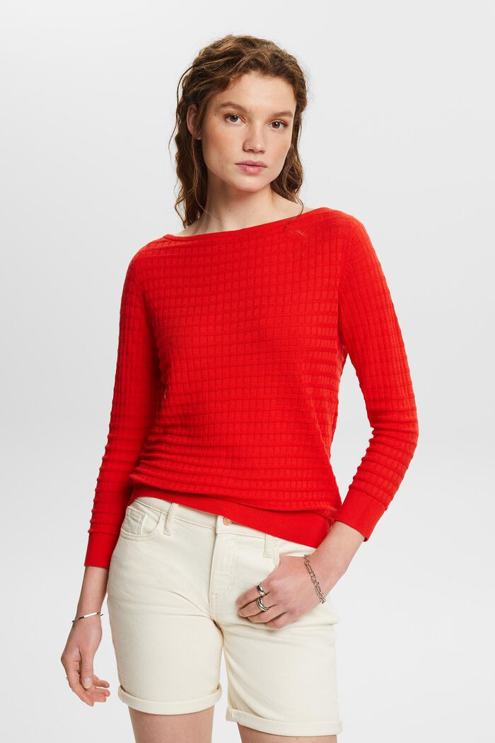 Sweater i strukturstrik, RED, detail image number 4