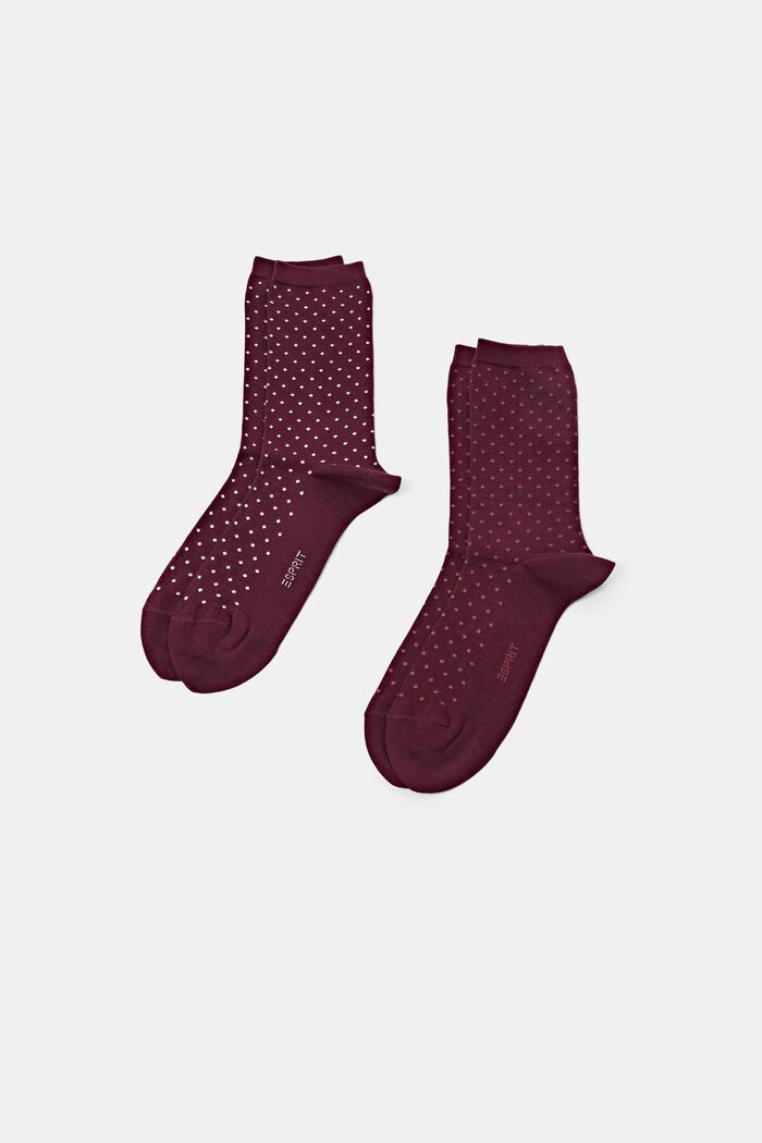 Pakke med 2 par polkaprikkede sokker, øko. bomuld, CLARET, detail image number 0