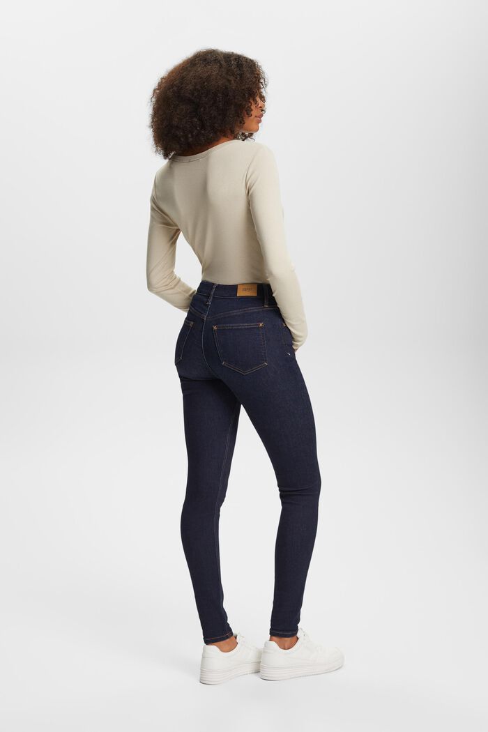 Skinny jeans med høj talje, strækbomuld, BLUE RINSE, detail image number 3