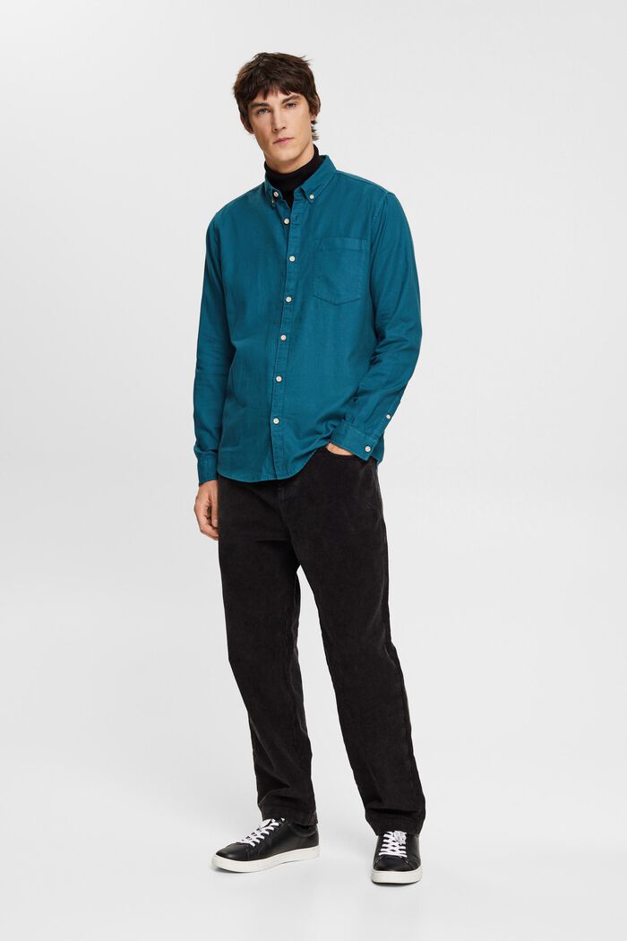 Button down-skjorte i bomuld, DARK TURQUOISE, detail image number 4