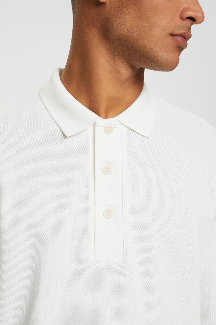 Piqué poloskjorte med lange ærmer, OFF WHITE, detail image number 0