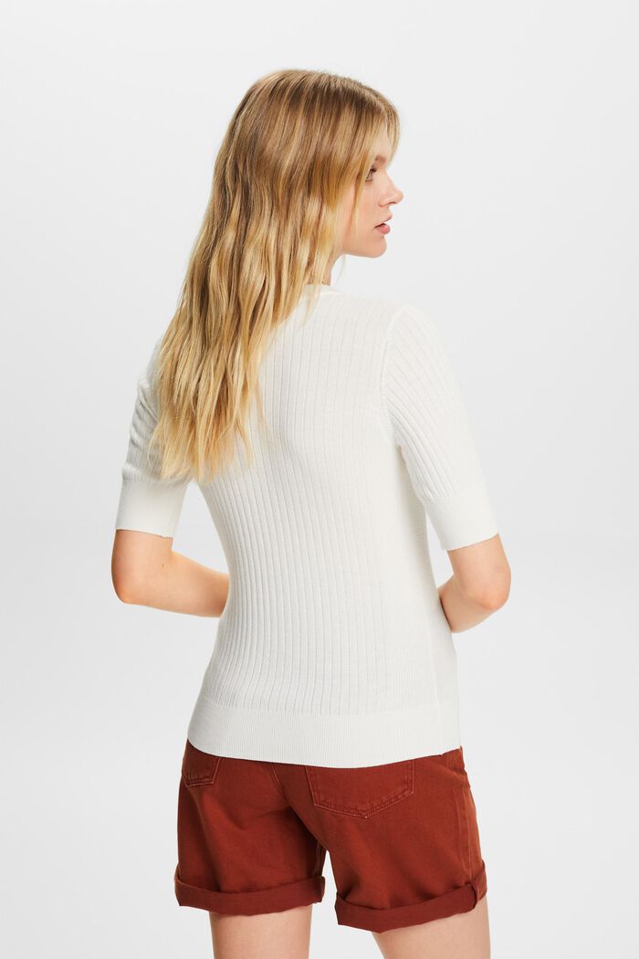 Ribbet sweater med korte ærmer, OFF WHITE, detail image number 3