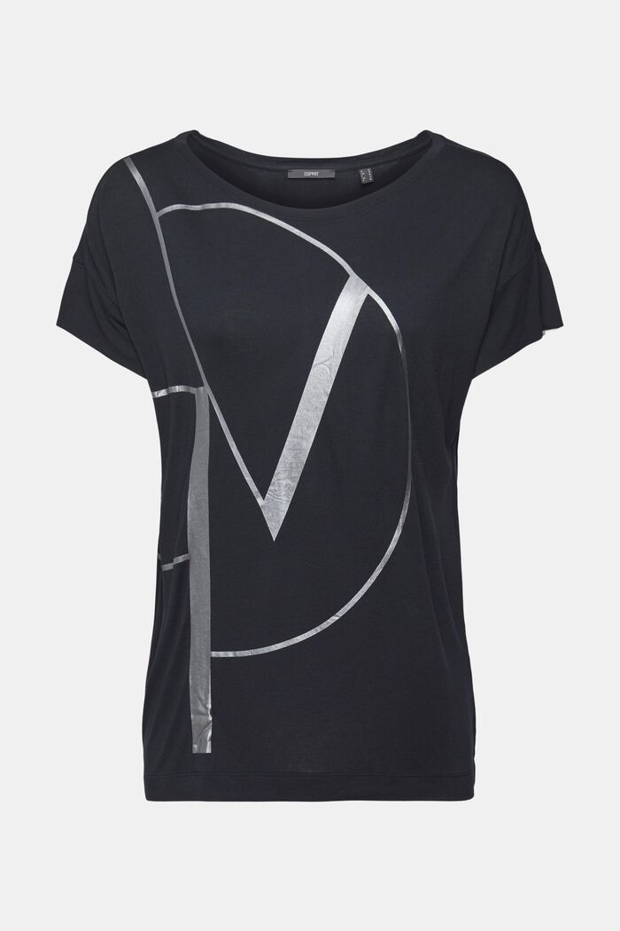 T-shirt med metallic print, LENZING™ ECOVERO™, BLACK, overview