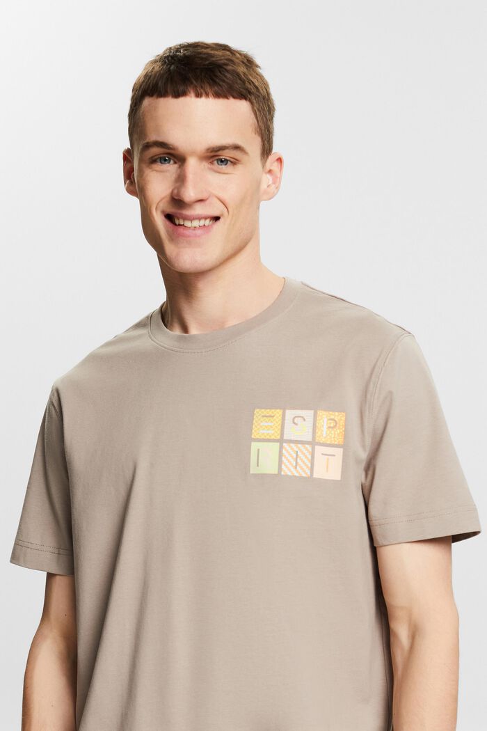 T-shirt i bomuldsjersey med logo, LIGHT TAUPE, detail image number 0