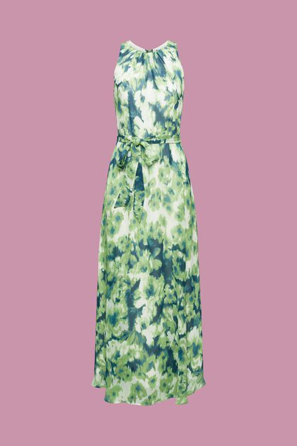 Ærmeløs maxi-kjole med allover-blomstermønster, CITRUS GREEN, overview