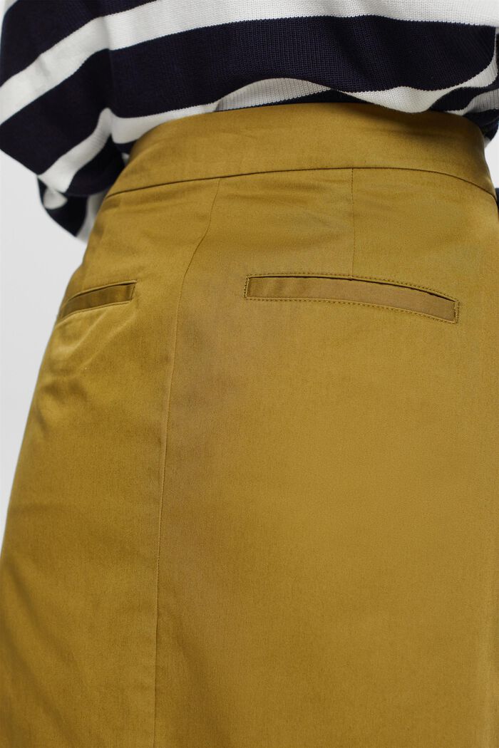 Knælang nederdel med bælte, 100% bomuld, OLIVE, detail image number 4