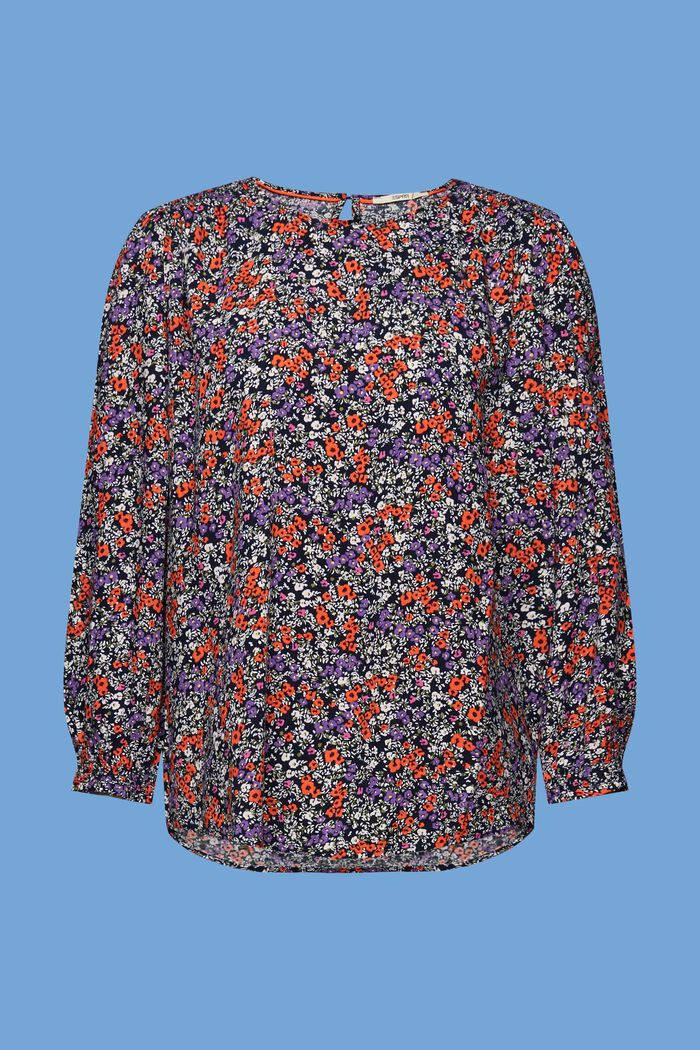 Blomstret bluse med 3/4-ærmer, NAVY BLUE, detail image number 7