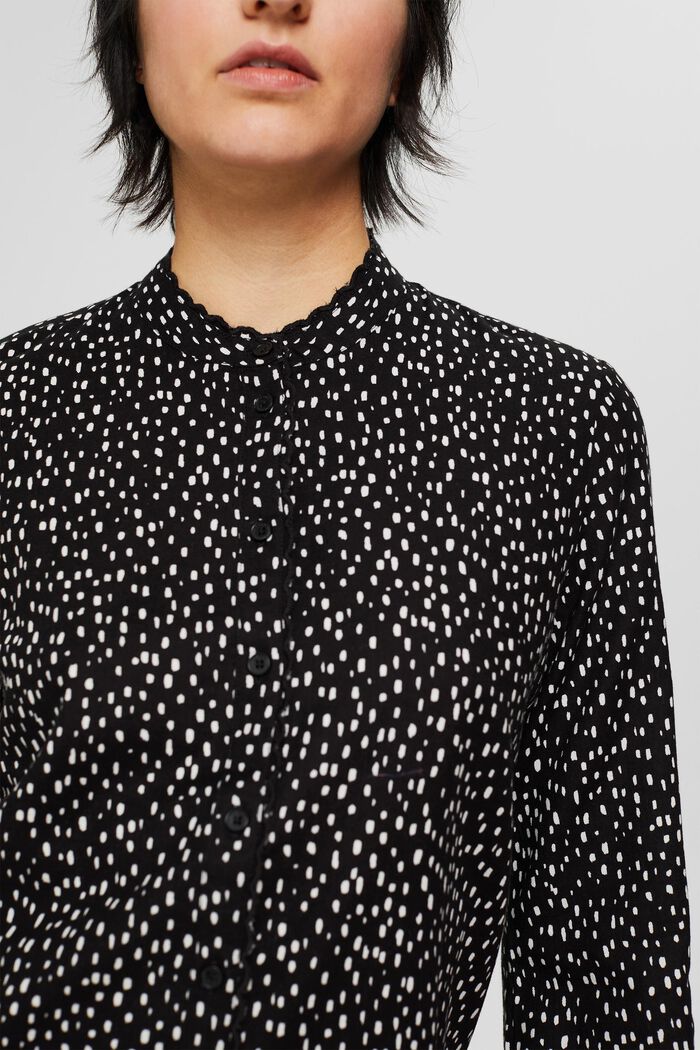 Mønstret bluse med broderi, BLACK, detail image number 0