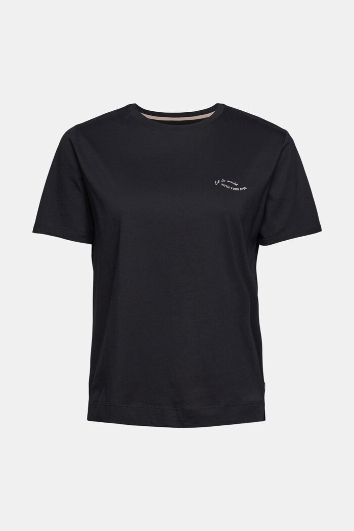 T-shirt med lille print, økologisk bomuld, BLACK, overview