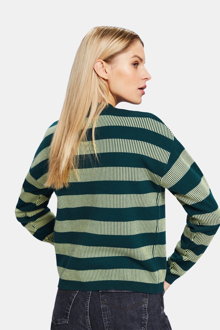 Sweater med jacquard-striber og rund hals, DARK TEAL GREEN, detail image number 3