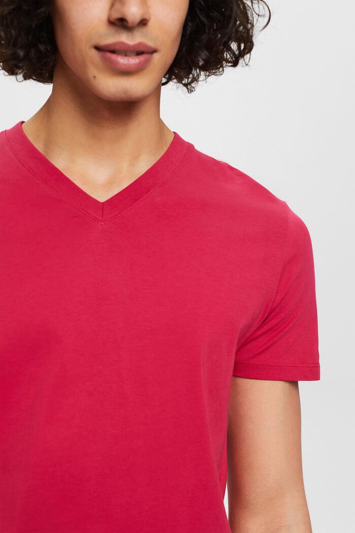 Slim fit bomulds-T-shirt med V-hals, DARK PINK, detail image number 2
