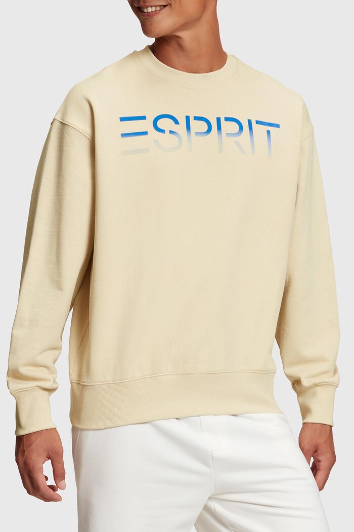 Sweatshirt med påsat logo som flockprint, BEIGE, detail image number 0