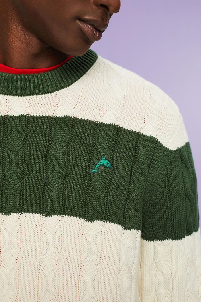 Stribet sweater i kabelstrik, OFF WHITE, detail image number 3