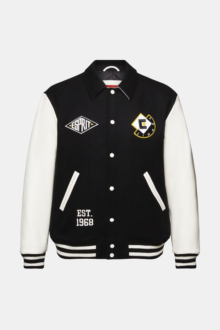 Varsity-jakke i uldmiks med applikeret logo, BLACK, detail image number 7