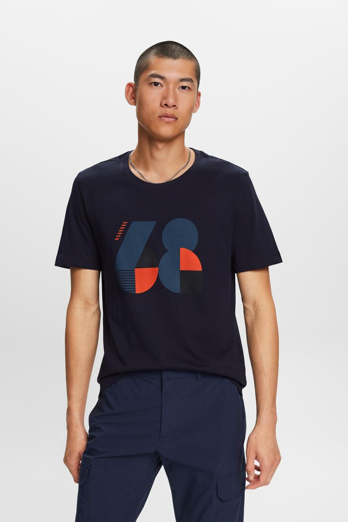 Jersey-T-shirt med print, 100 % bomuld, NAVY, detail image number 2