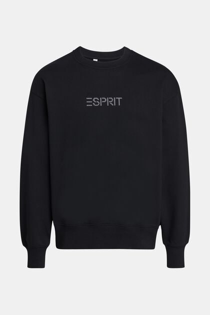 Sweatshirt med påsat nittelogo, BLACK, overview