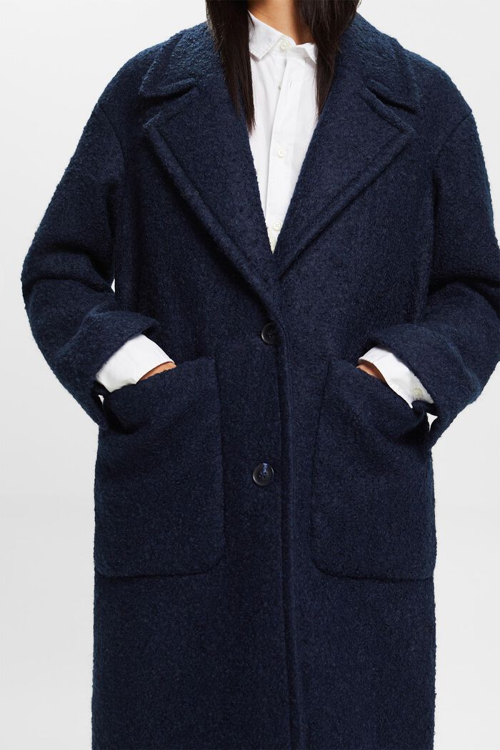 Frakke i krøllet uldmiks, NAVY, detail image number 2
