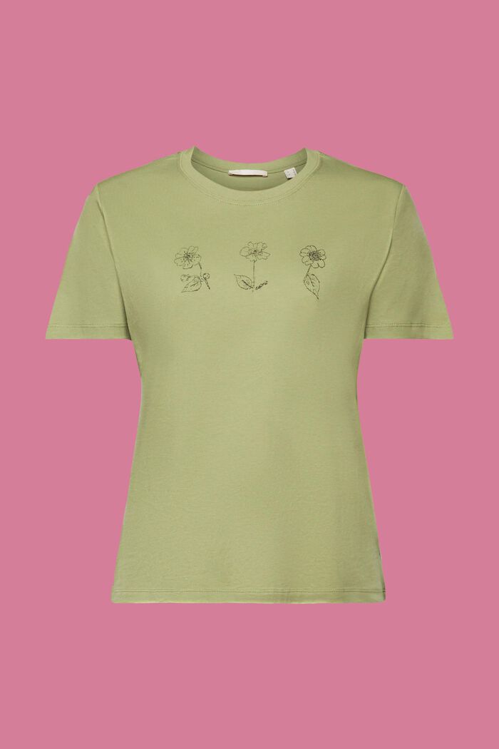Bomulds-T-shirt med blomsterprint, PISTACHIO GREEN, detail image number 6